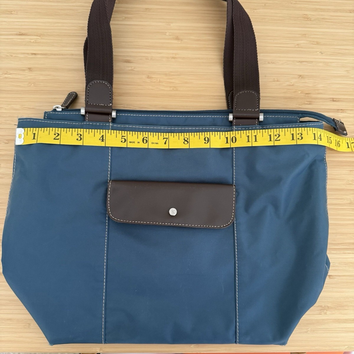 Liz Claiborne Blue / Brown Nylon Canvas L Tote Vintage Y2K 