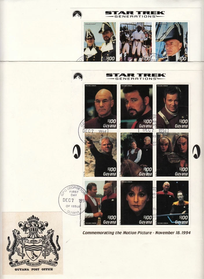 1994 Star Trek Generations movie scenes FDCs $100 sheets of 9 stamps, Guyana - Image 2 of 2