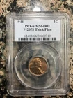 1944 Penny- Thick Plan . P-2078 Pcgs Ms64 RD EXTREMELY RARE ONLY COIN AT MS 64