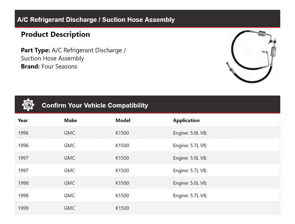 For 1996-1999 GMC K1500 AC Refrigerant Discharge / Suction Hose Assy 4 Seasons - Image 2 of 4
