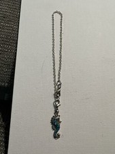 NEW SEAHORSE CHARM PENDANT CRYSTAL SILVER NECKLACE AQUA