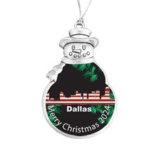 Dallas City Skyline Vacation 2024 Silver Snowman Christmas Ornament Gift
