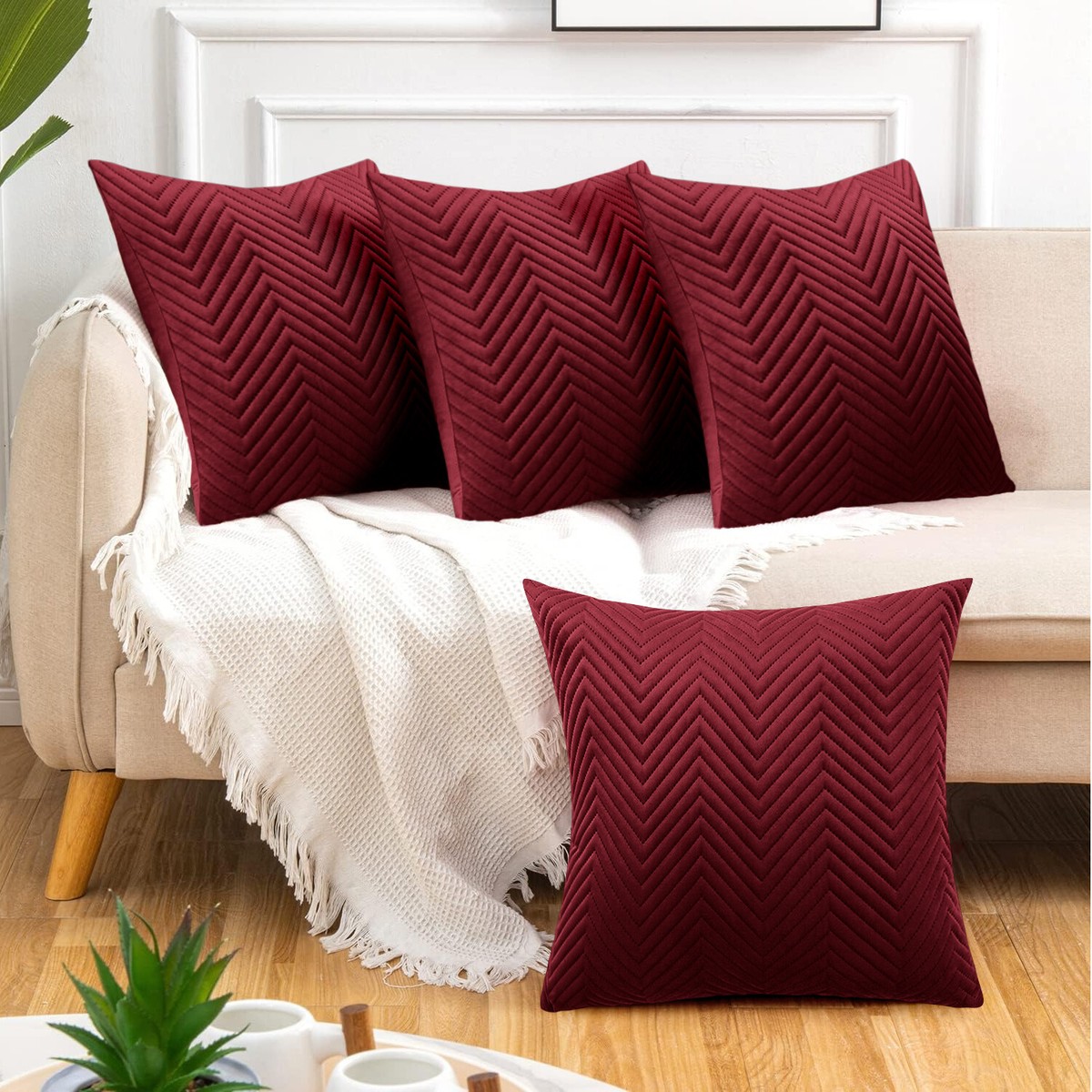 LIGICKY Set Of Fluffy White Faux Fur Pillow Covers With Gold