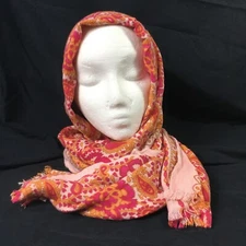 Collection 18 Head Scarf Wrap Shawl 19" x 66" Rectangle Fringe Ends Pink Paisley