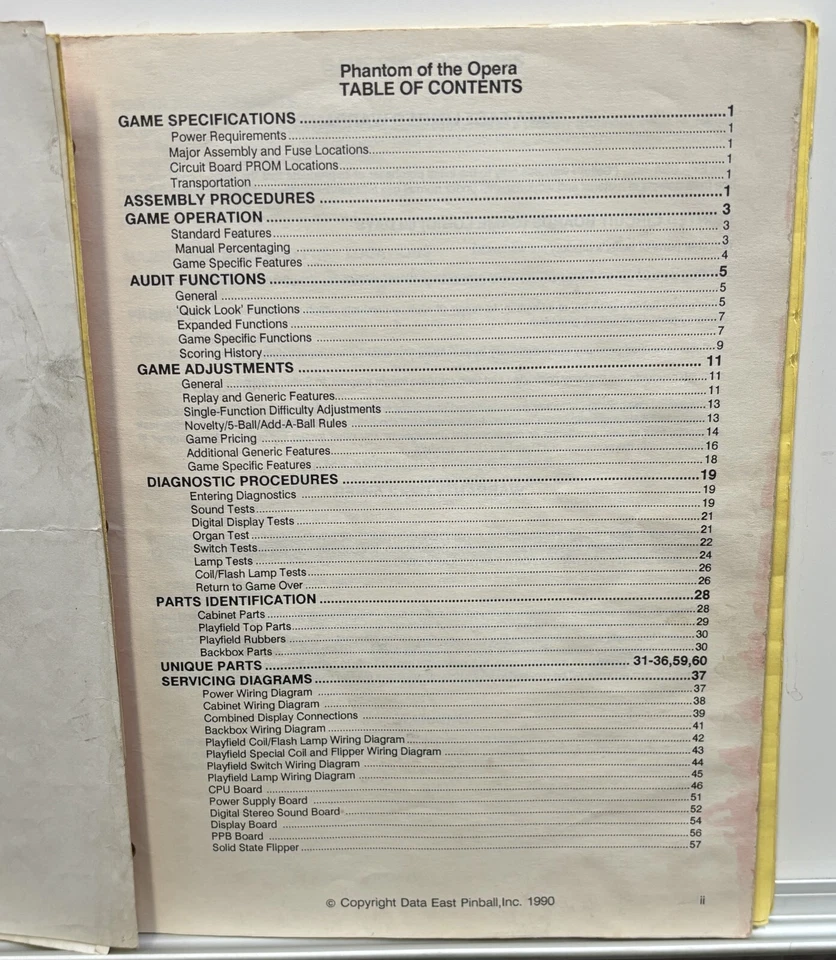 ORIGINAL-DATA EAST-THE PHANTOM OF THE OPERA-OWNERS MANUAL - Image 2 of 3