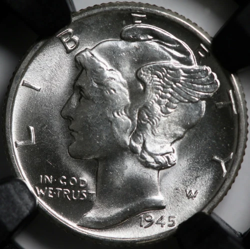 1945 10c Mercury Dime - NGC MS 66  Original Bag Fragment