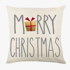 MERRY CHRISTMAS Christmas Linen Throw Pillow Cover Winter Holiday Home Decor