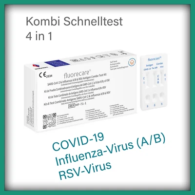 BENCARE GMBH 10 x Fluorecare 4in1 Schnelltest Corona Influenza RSV Virus Antigen für Laien