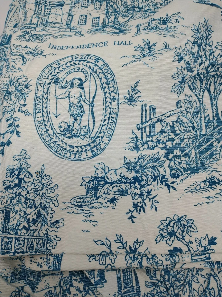 4 cortinas para panel de inodoro INDEPENDENCE 1776 azul blanco colcha a juego doble Foto 2 de 4