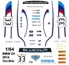  33 Alex Zanardi BMW Z4 2014 1/64th HO Scale Slot Car Waterslide Decals