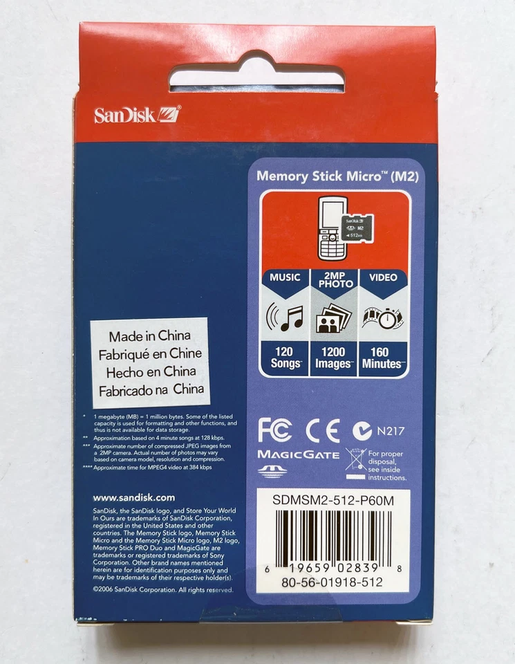 GENUINE SanDisk 512MB Memory Stick Micro M2 Memory Card with M2 to MS Adapter - Image 2 of 2