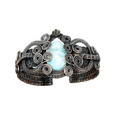 Larimar Jewelry Copper Gift For Friend Wire Wrapped Cuff Adjustable Bangle