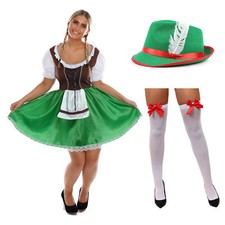 BAVARIAN BEER GIRL DRESS, HAT & SOCKS OKTOBERFEST COSTUME WOMEN GERMAN MAID