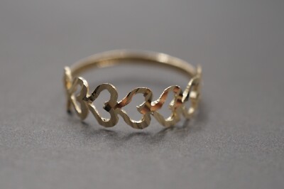 10K Solid Yellow Gold 5.8MM Diamond Cut Shine Seven Heart Band Ring. Size 6.75