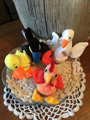 4 beanie babies fine feathered friends