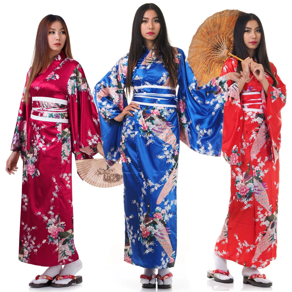 Traditional Japanese Woman Geisha Yukata Kimono Robe Cosplay Halloween  Costume