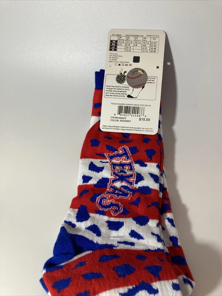 FBF Sportswear Texas Rangers MLB Crew Socks Blue/white/red Size M 5-10 - Image 3 of 3