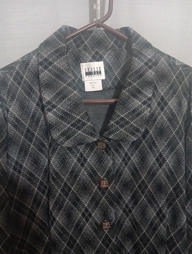 Leslie Fay Dresses Blazer Cropped Jacket Women’s Size 18 Diamond Plaid Blue Gray - Picture 2 of 4