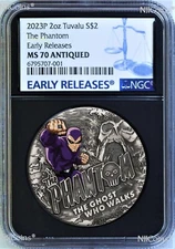 2023 The Phantom 2oz Silver Antiqued Colored $2 Coin NGC MS 70 ER Black Core