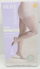 Silk Impressions Pantyhose 2 Pack Large Silver 20 Denier Shimmer Sheer