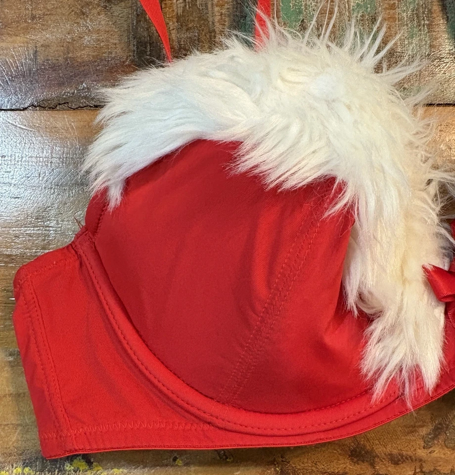 Christmas Holiday Red Santa Bra with White Faux Fur - Image 3 of 4