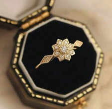 18K GOLD PLATED RING & FLOWER DAISY SHAPED DIAMOND CLUSTER ENGAGEMENT SIZE 56 P