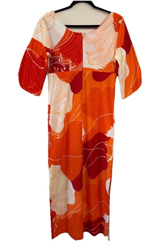 VTG 70s Malihini Hawaii Designer Collection Printed Maxi Dress Patio Dress M/L - Picture 13 of 13