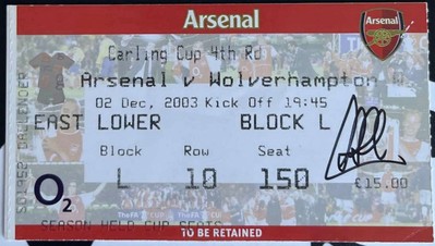 Cesc Fabregas Pro Goal #1 Signed Autograph Rookie Ticket 2003 Arsenal vs Wolves