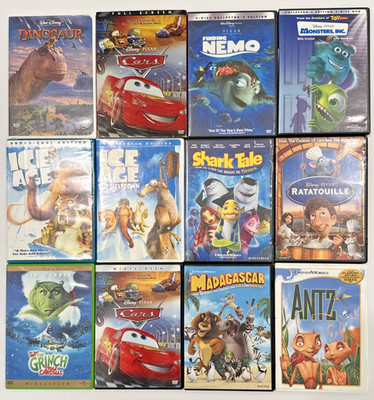 Disney Pixar & DreamWorks Kids DVD Lot 12 Cars Nemo Monsters Ice Age Untested