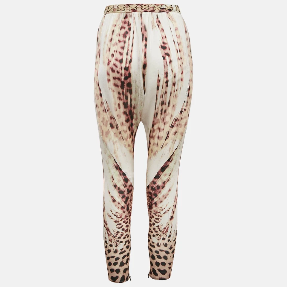 Calça Just Cavalli multicolorida estampa de leopardo detalhe de cintura de seda P - Imagem 2 de 4