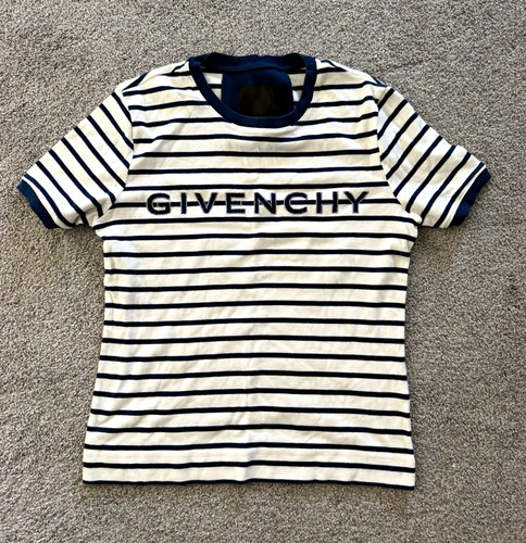 Givenchy Men’s Striped Logo Cotton Jersey Crew Neck Short Sleeve T-Shirt M