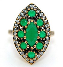 Ottoman Empire 2CT Treated Emerald 925 Sterling Silver Ring Sz 7,8 HB4