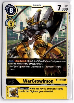 Digimon TCG WarGrowlmon BT4-046 R Great Legend Rare NM
