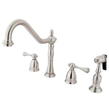 Heritage Deck Mount Widespread Kitchen Faucet with Brass Sprayer