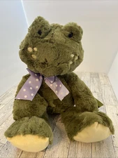 Animal Adventure Frog Plush 16" Green Purple Polka Dot Ribbon Stuffed Toy NEW