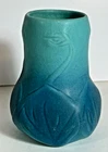Antique American Van Briggle Arts & Crafts Pottery Vase, Leaves Violets pre-1920