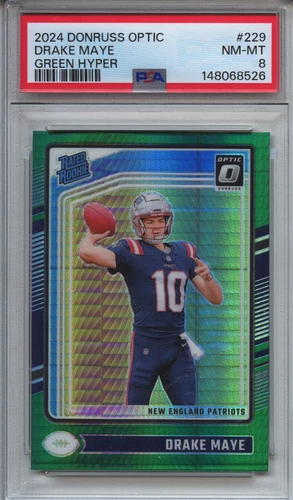 2024 Donruss Optic #229 - Drake Maye - Green Hyper (RC) - PSA 8