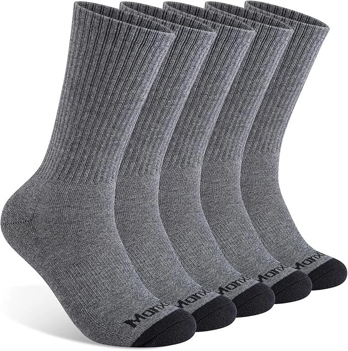 Mens 100% Cotton Moisture Wicking Cushioned Crew Socks Athletic Performance