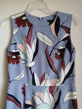 Ann Taylor Blue Floral Sheath Dress Round Neck Women's Size 0