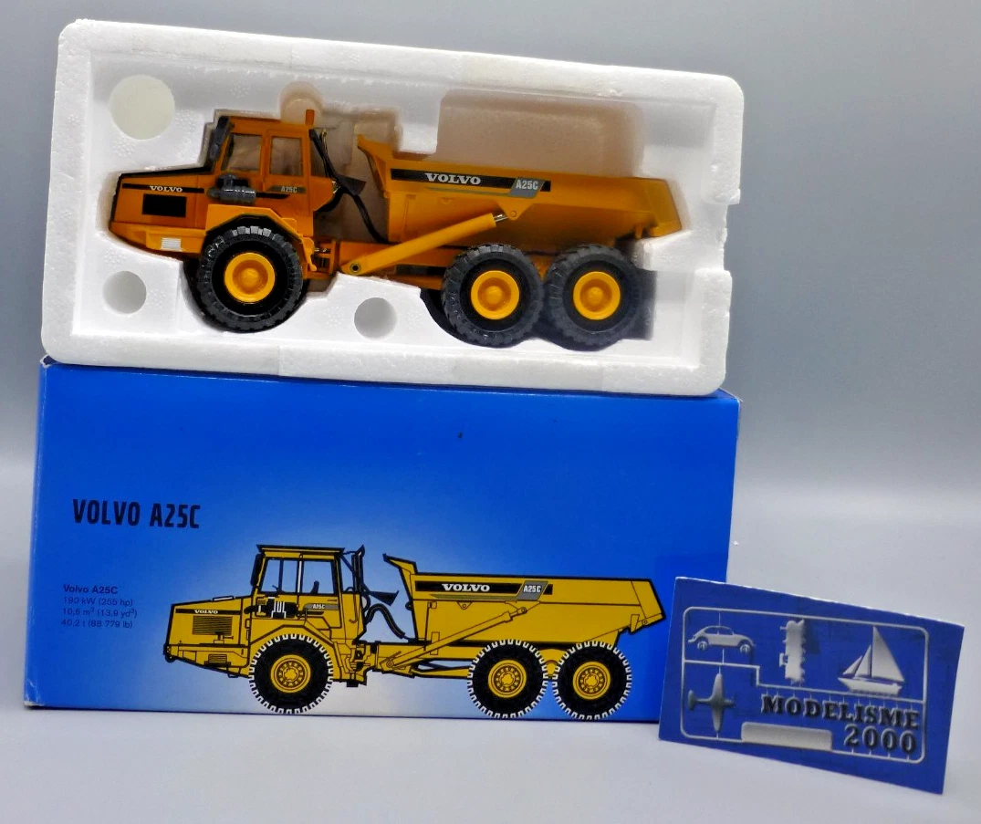 Trois Camions Benne Volvo Articulés échelle 1:50 – Scoop Models, Métal Blanc Jaune