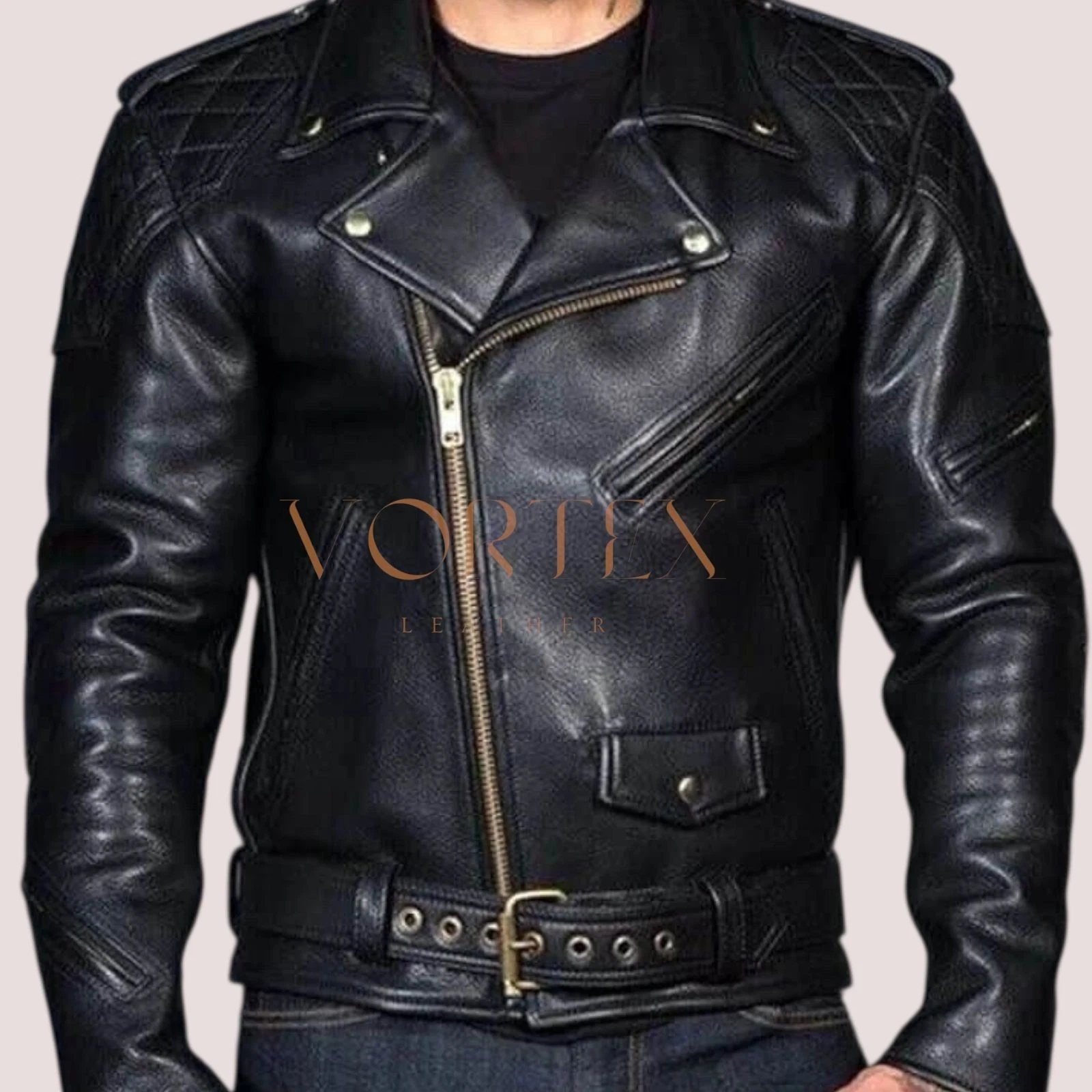 Men's Black Military Leather Jacket In Genuine Lambskin Leather Classic Jacket