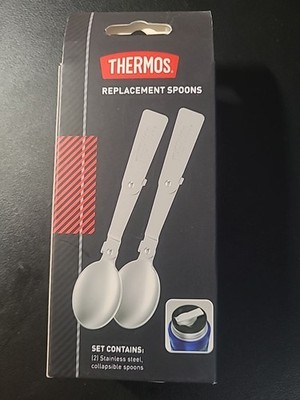 Thermos Foldable Metal Spoon Travel Camping Hiking Replacements Set Of Two NEW