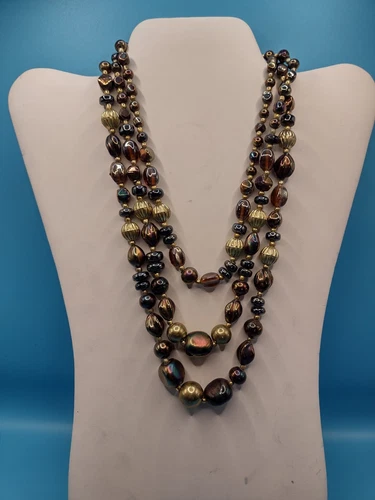 VETEMENTS COLLANA Multicolore 3 Fili Multicolore E Perline Oro 20"