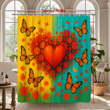 Colorful Butterflies Floral Heart Shower Curtain for Kids Bathroom
