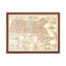 Old Map of Massachusetts 1861 - Vintage Massachusetts Art