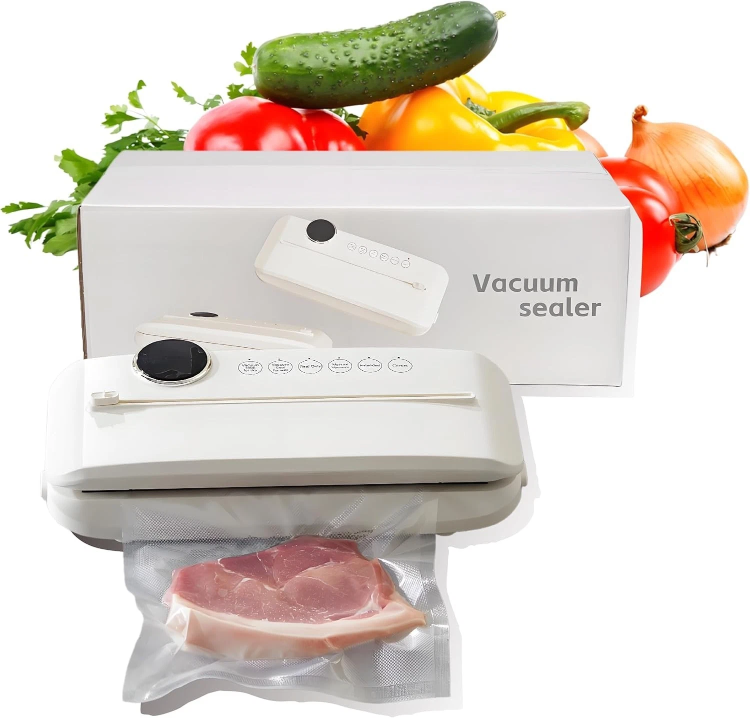 6-in-1 Food Vacuum Sealer Machine 80Kpa Strong Suction External Cutter Dry/Wet