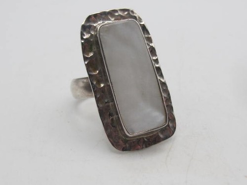 Vintage riesiger gehämmerter Sterling 925 Ring rechteckiger MOP Stein Gr.10 - 12,8 g - Bild 2 von 11