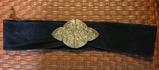 Nan Lewis Goldtone Brass Ornate Textured Belt Buckle and Black Suede Belt 30-34"