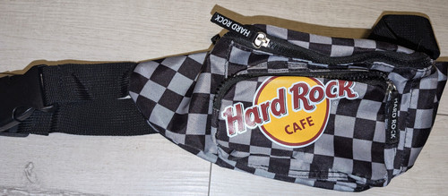 Hard Rock Cafe Checkered Fanny Pack Waist Belt Bag Logo Black & Gray Nylon EXC!