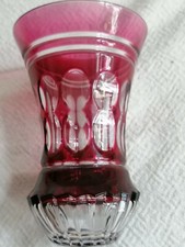 Original Val Saint Lambert Ranftbecher Vase Fußbecher roter Überfang SIGNIERT